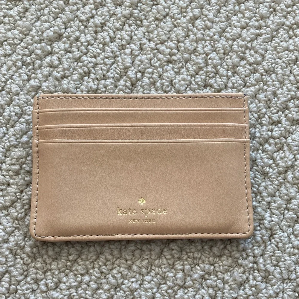 Kate Spade Cardholder Wallet Leather Navy Blue Tan Like New Small Colorblock